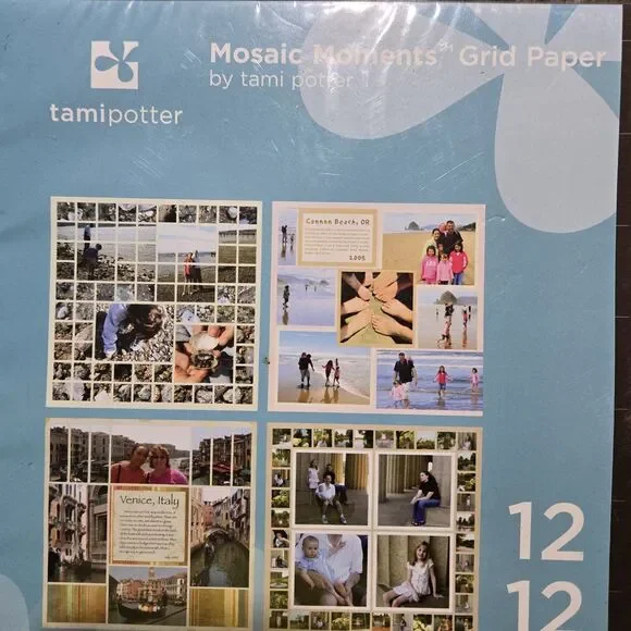 Mosaic Moments By TAMI Potter 12x12 Grid Paper Pack - Cocoa,White,Robins Egg NEW - Picture 4 of 7